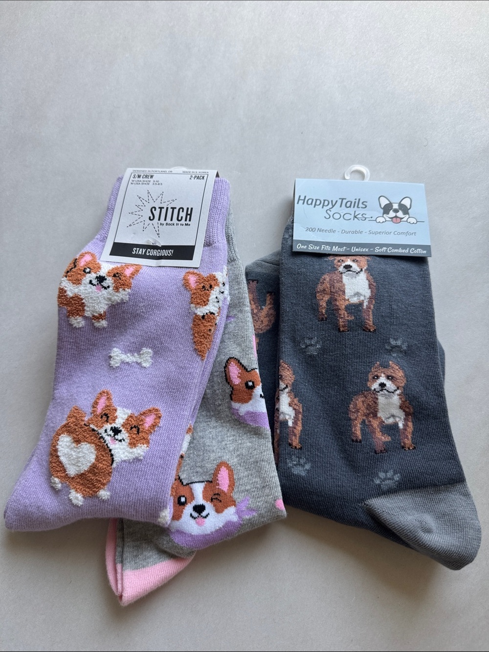NWT Stitch & Happy Tails Socks - Womens Corgies and pit bulls Cotton Poly Dogs